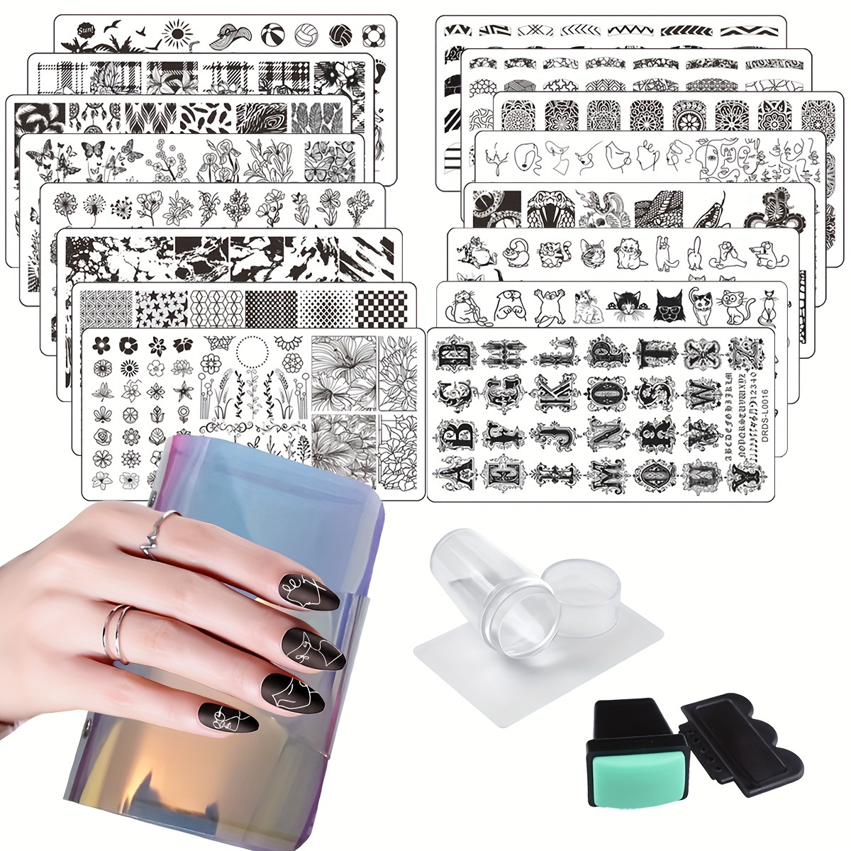 Nail Stamping Plates Set Silicone Brush Polish Transfer - Temu