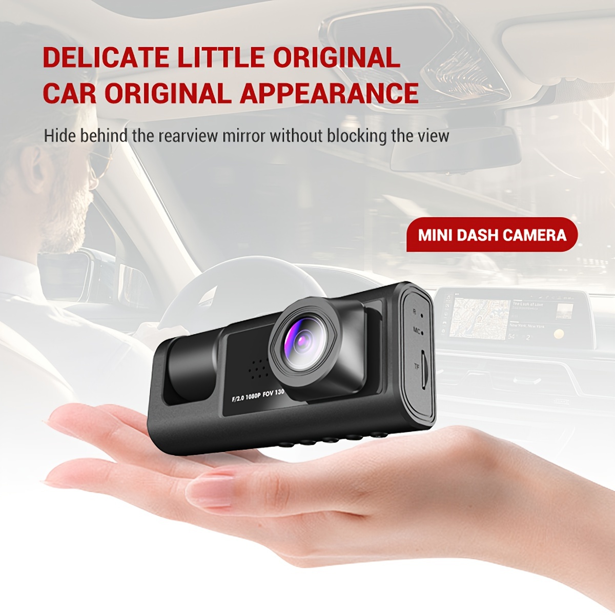 Dash Cam Dash Cam 2 inch Digital Screen Car Camera 3-Way 1080p 5MP Car Driving Camera, Size: 9X4CM, Black
