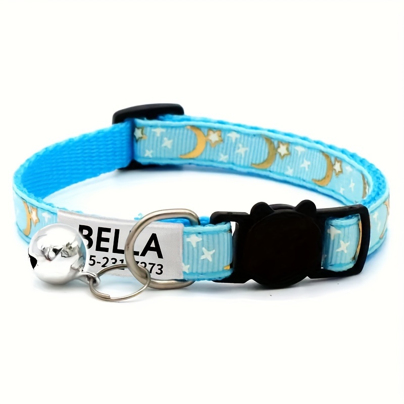 TEMU [¡Producto Personalizado!!!] Collar Personalizado para Gato, Collar para Gatitos y Luna y Campana, Colgante con Placa de Identificación Grabada