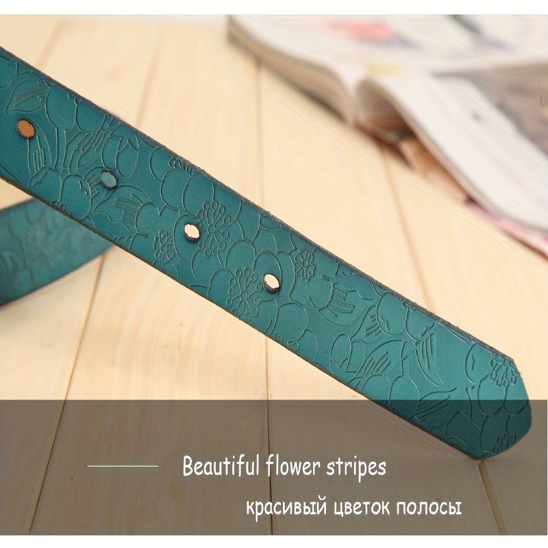 vintage pin   leather belt for women classic flower embossed belts casual jeans pants waistband details 1