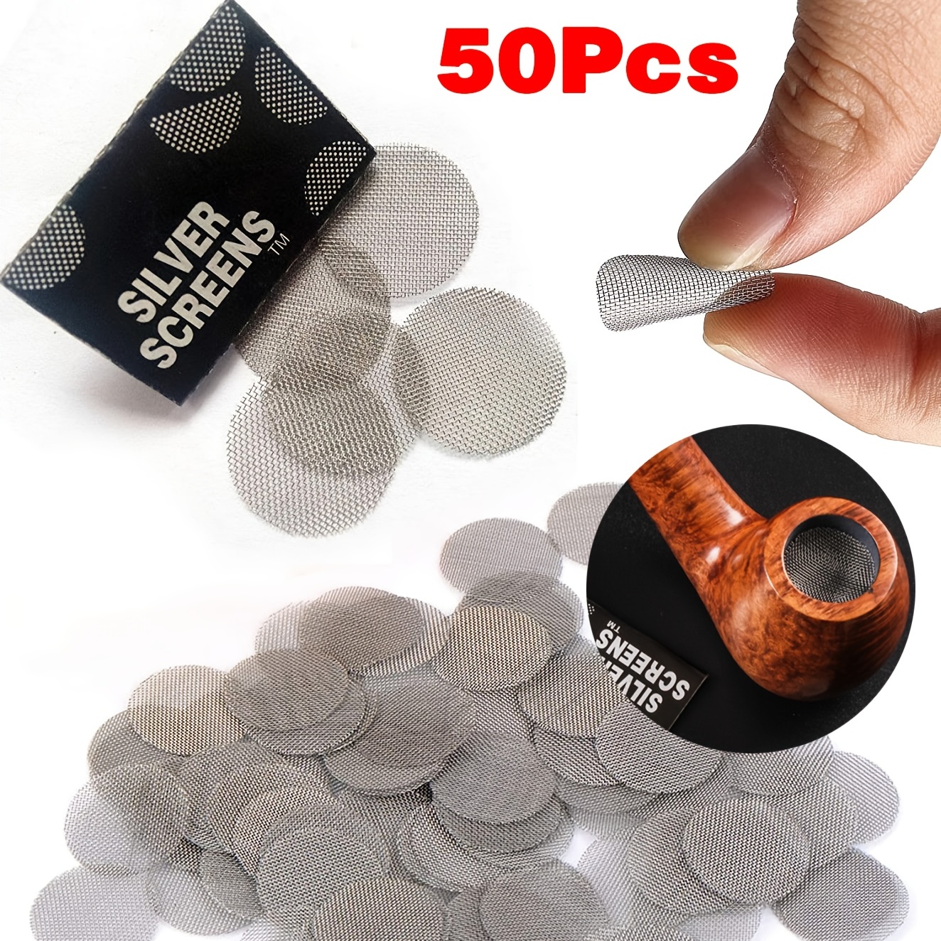 50pcs 20mm/0.78 filtro per pipa in acciaio inossidabile schermi argentati,  pipa ad acqua per narghilè rete a maglie di garza, accessori per fumatori