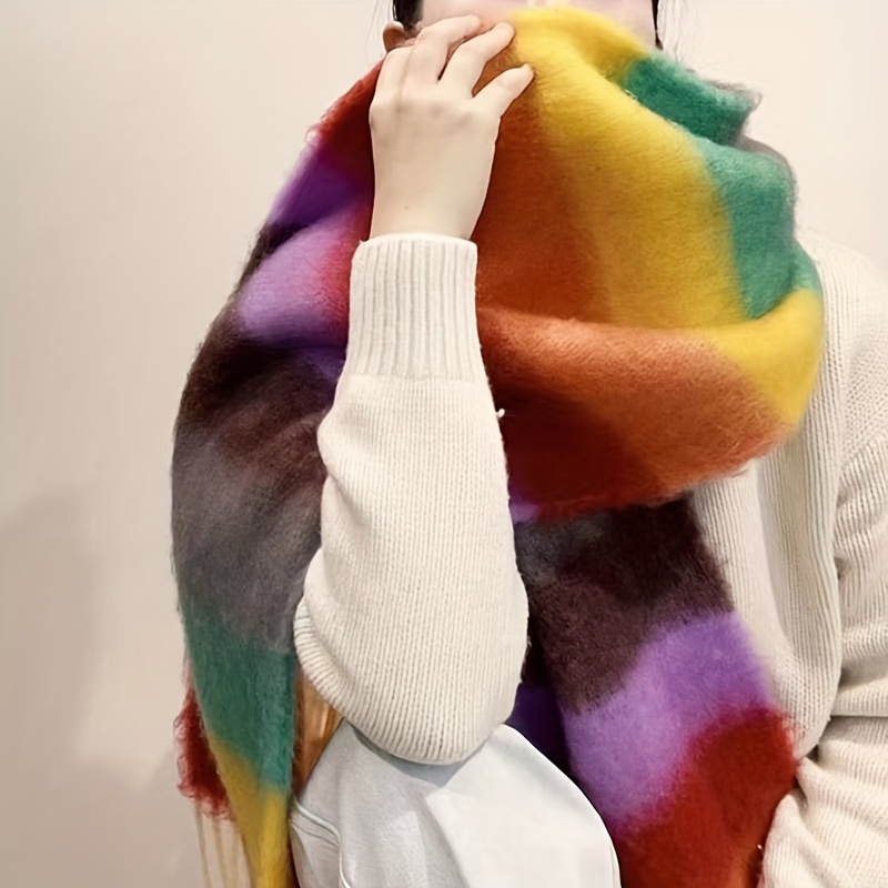 Blanket Scarf Women, Rainbow Scarf, Oversized Shawl, Warm Winter Scarf,  Gift for Her 