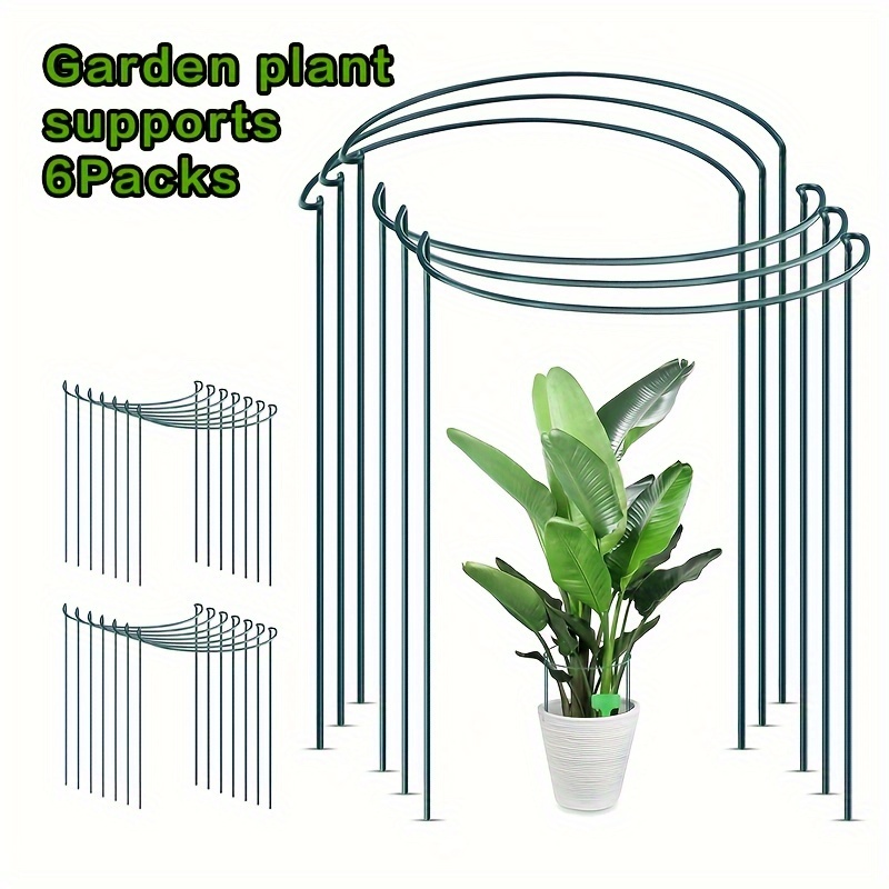 

6pcs, Tall Plant Support Stakes, Green Plant Support Ring Border For Tomato, Metal Half Round Garden Plant Support Peony Cage And Support, Hydrangea, Flower Indoor Outdoor, 10"x24