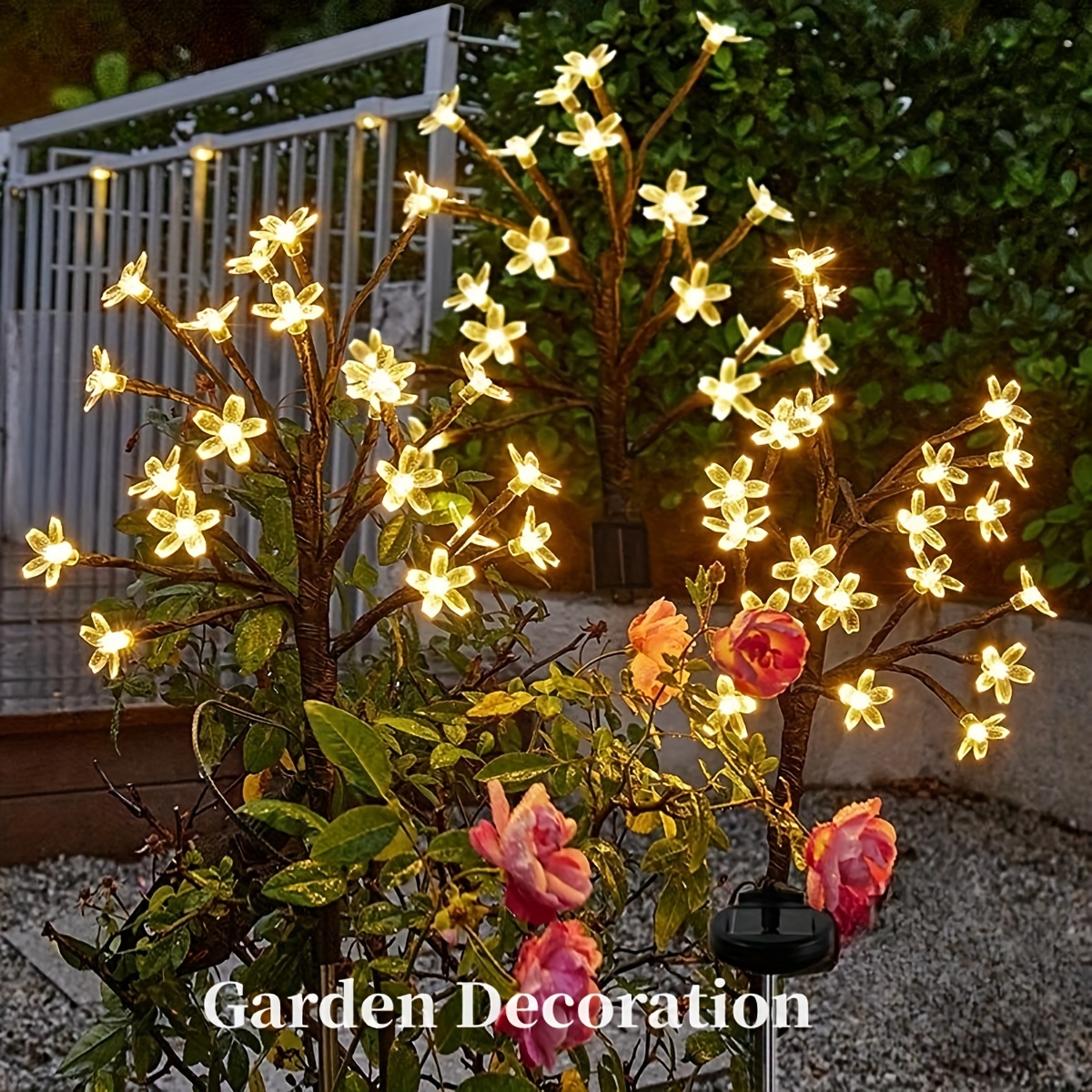 1pc outdoor solar cherry tree lamp artificial flower tree led lamp 20 led waterproof solar garden decorative lamp for lawn garden walkway terrace christmas halloween decorations details 6