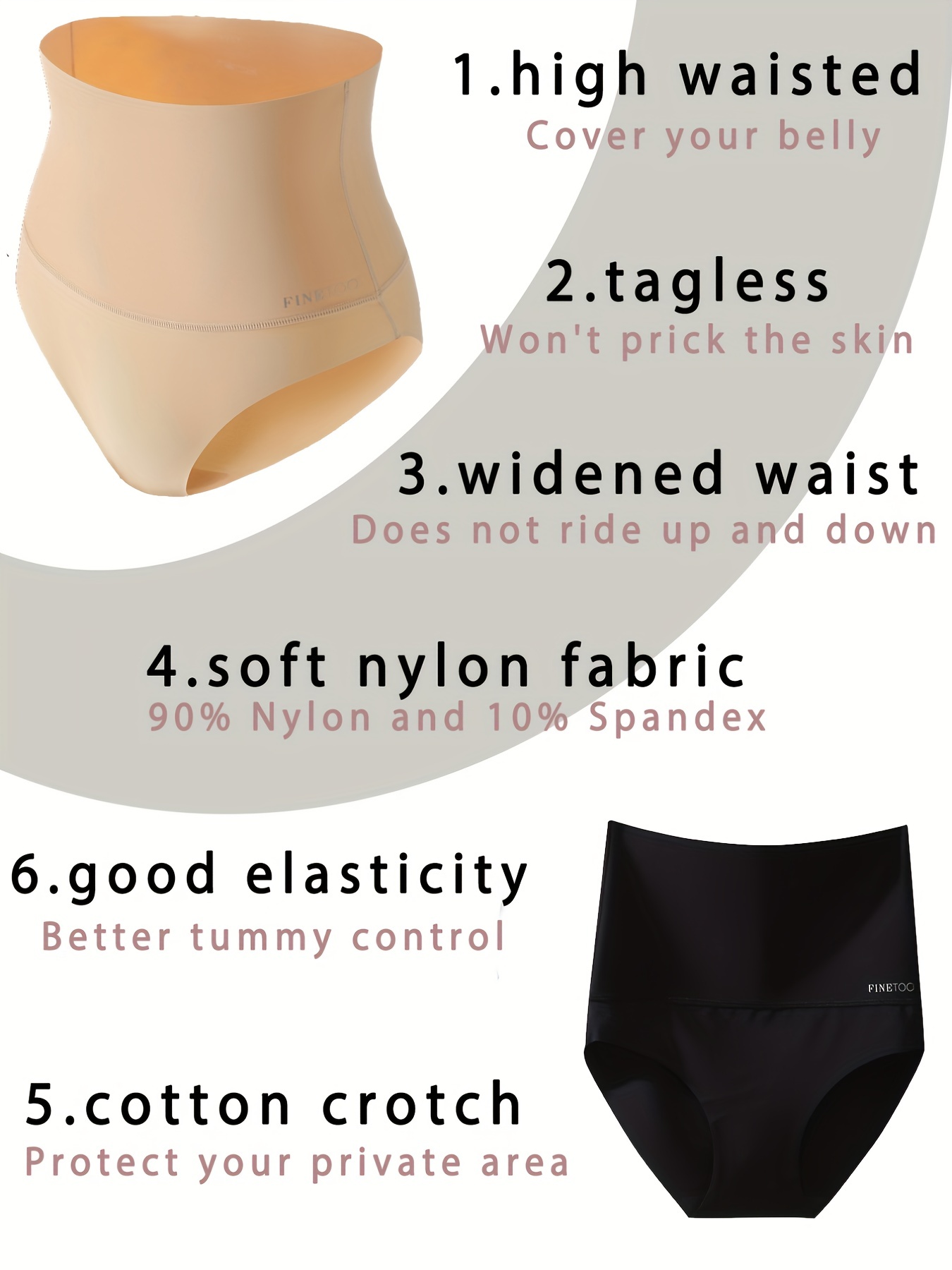 3PCS Tummy Tuck Panties Women's High Waist Cotton Crotch Shape