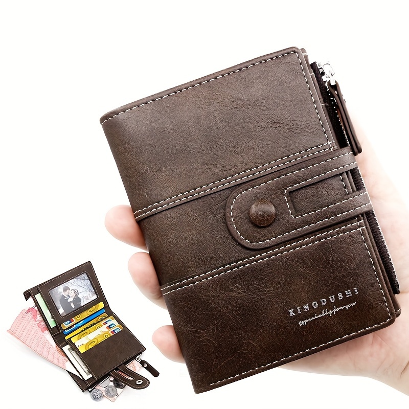 Men's Leather Short Wallet Money Clip Multi-card Card Holder Horizontal  Wallet With Zipper Coin Pocket Gift For Men - Temu