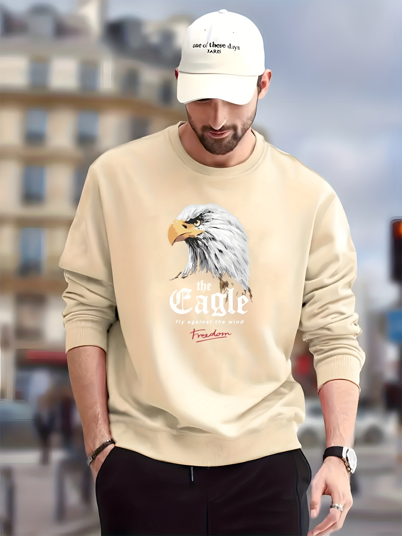 Eagle Print Trendy Sweatshirt Mens Casual Graphic Design Slightly