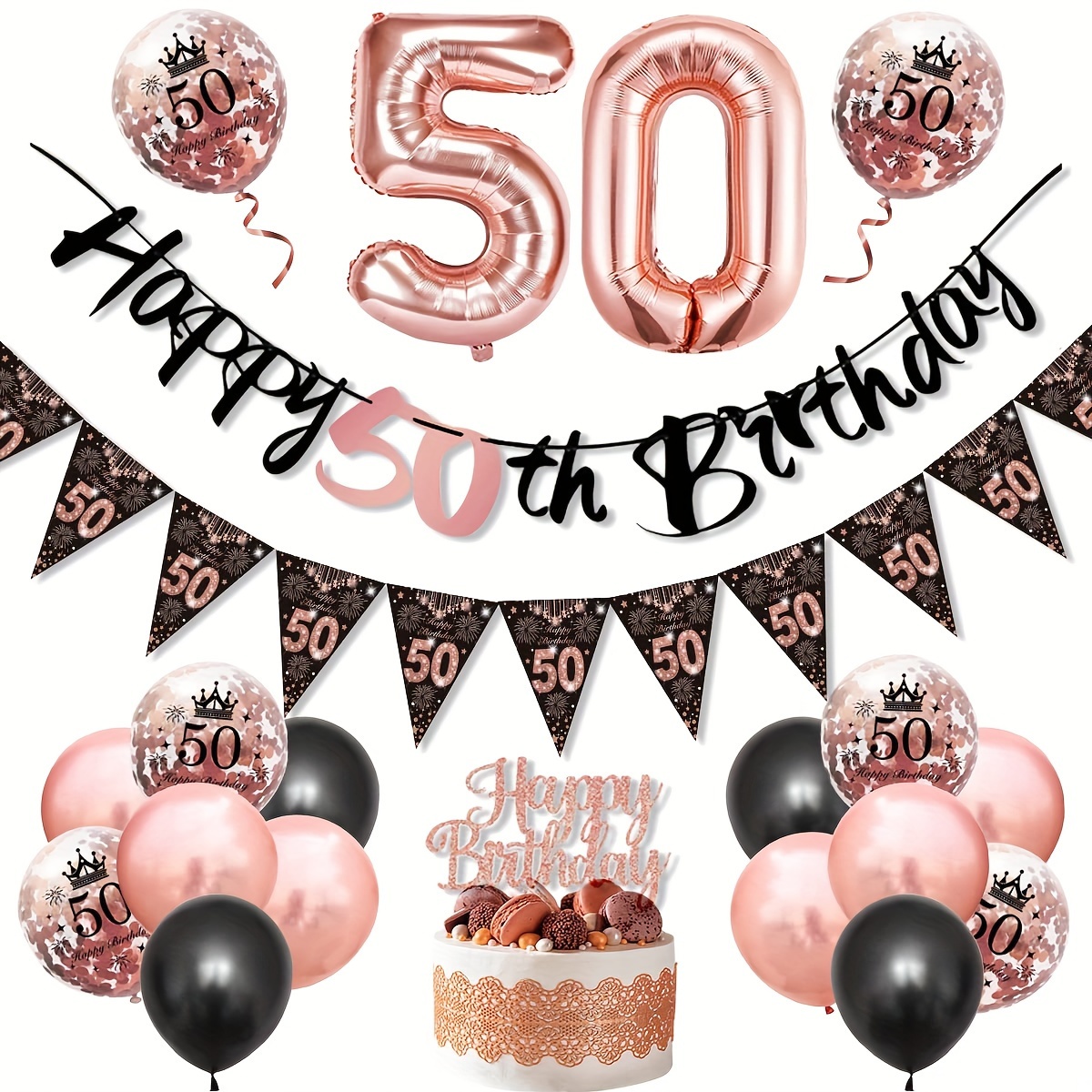 Rose Gold 50th Birthday Decorations Happy Birthday Foil Balloon Banner Rose  Gold Heart Star Balloon 50th Birthday Party Supplies - Buy Rose Gold 50th