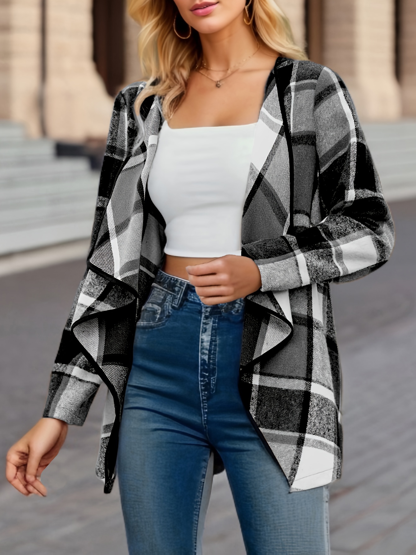 Dropship Autumn And Winter New Windbreaker Large Size Plaid Print  Double-breasted Lapel Long Coat Women's Clothing to Sell Online at a Lower  Price