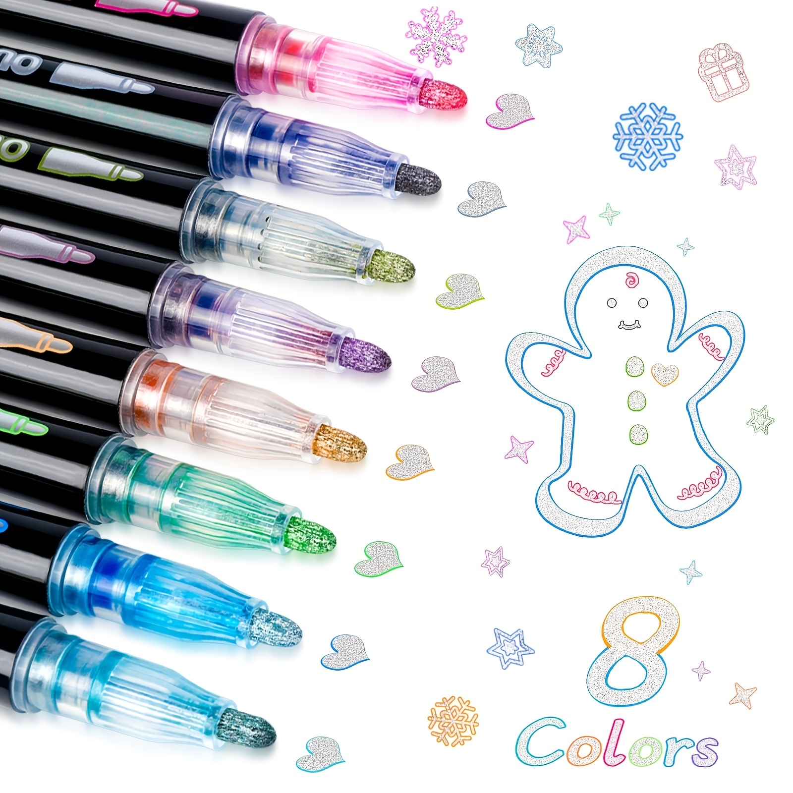 8 Color Rod Contour Pen Markers Set For Christmas Card Writing