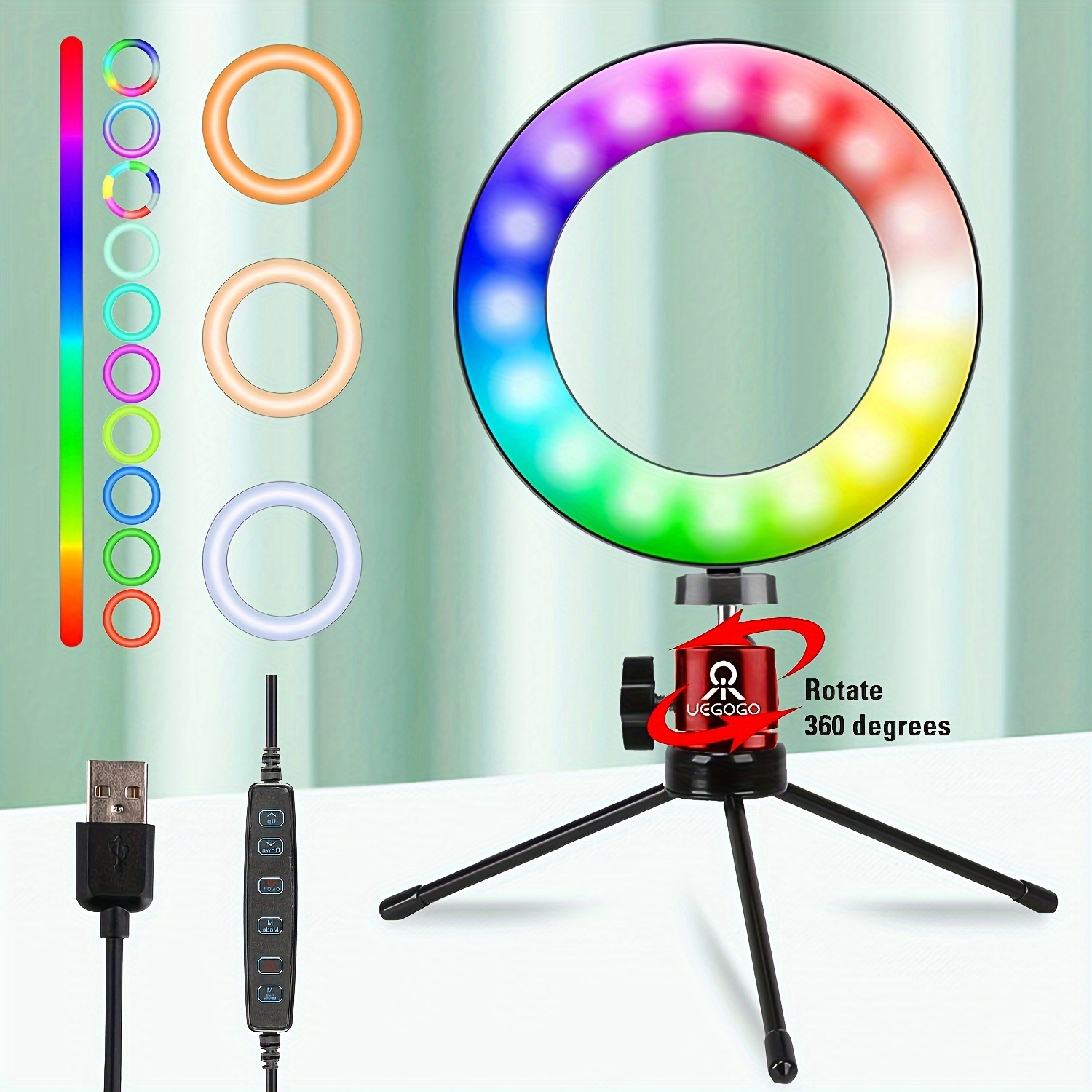 Anillo de luz de 10 pulgadas con soporte de trípode y soporte para  teléfono, anillo de luz RGB para selfie con soporte de 59 pulgadas y  soporte de