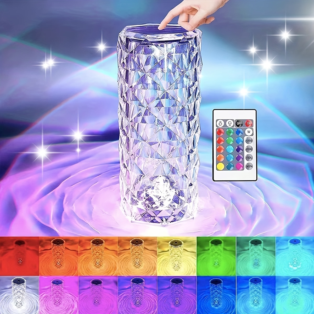 1pc Crystal Light, 3 Colors/16 Color Changing RGB Night Light, Touch Light,  USB Romantic LED Rose Table Lamp, Suitable For Bedroom And Living Room, Pa