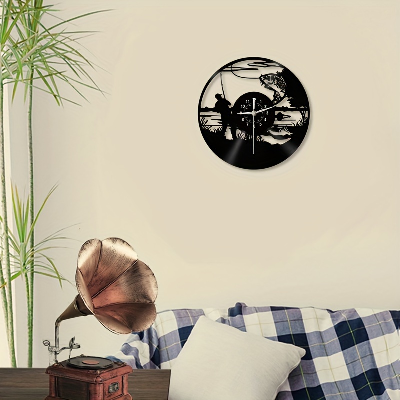 1pc Vinyl Wall Clock Fishing Wall Clock 12inch Vintage Wall Clock