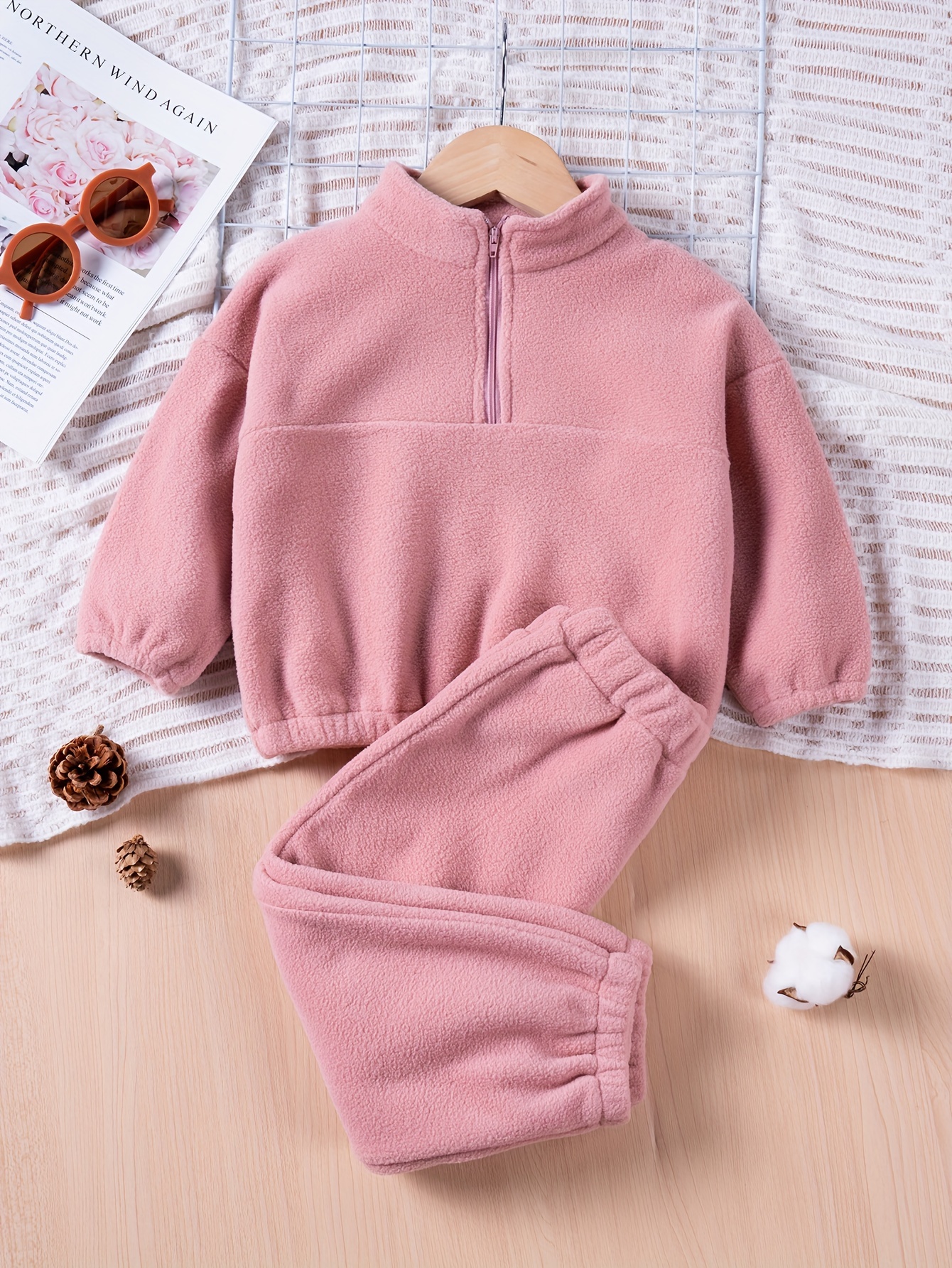 Girls' Polar Fleece Hoodie Outfit Solid Half Zip Sweatshirt - Temu Canada
