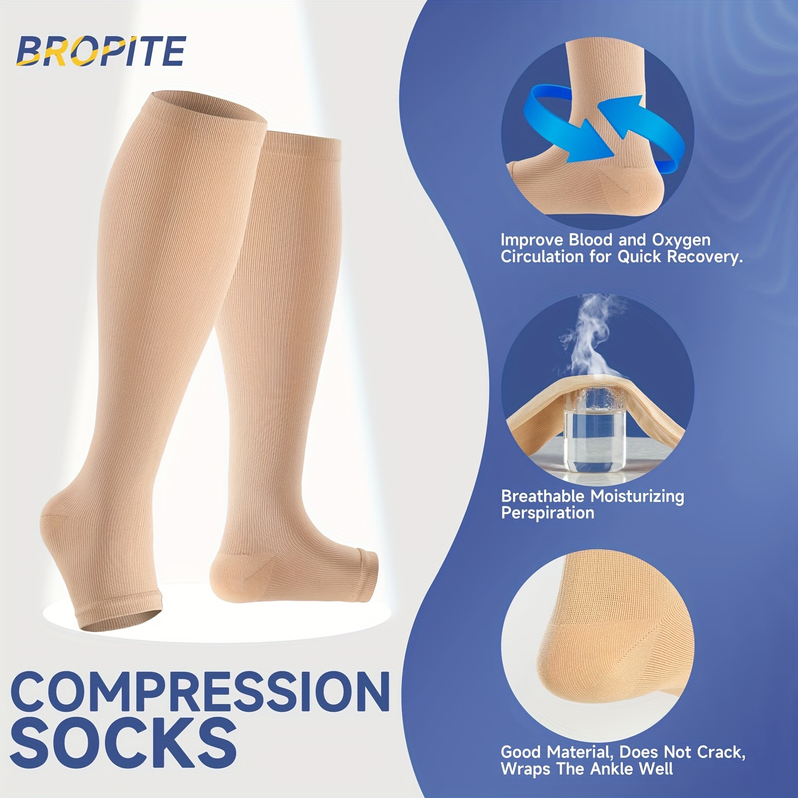 2 Pairs Open Toe Compression Socks for Women and Men
