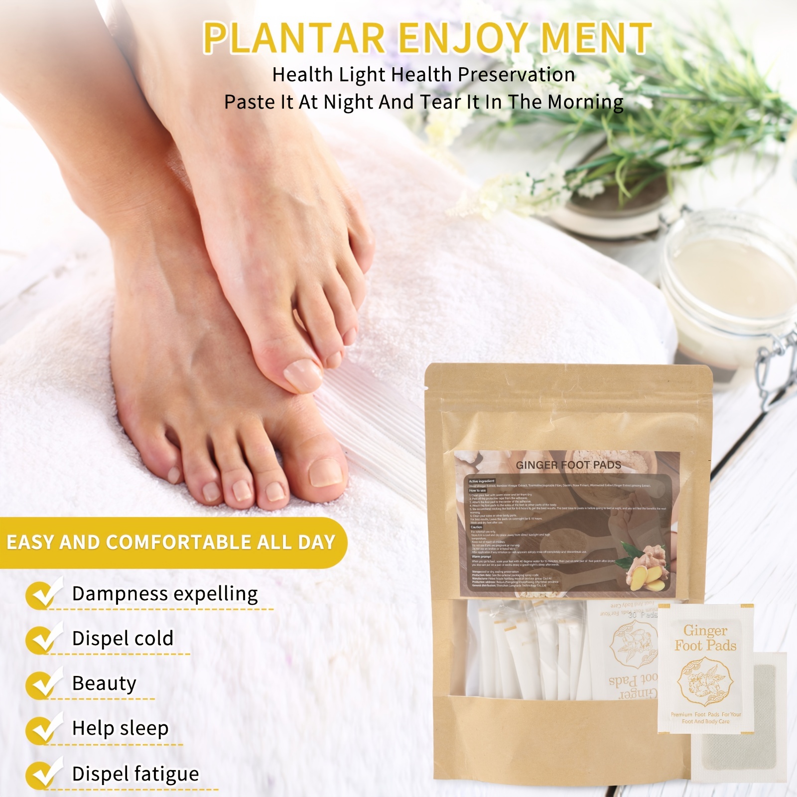 30 pcs Natural Ginger Foot Pads for Deep Cleansing Foot Care
