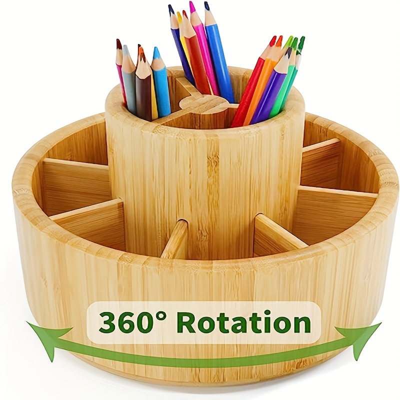 Bamboo Rotating Art Supply Organizer, 7 Sections, Hold 350+ Pencils, School  Supplies Organizer For Pen, Colored Pencil, Art Brushes, Desktop Storage B