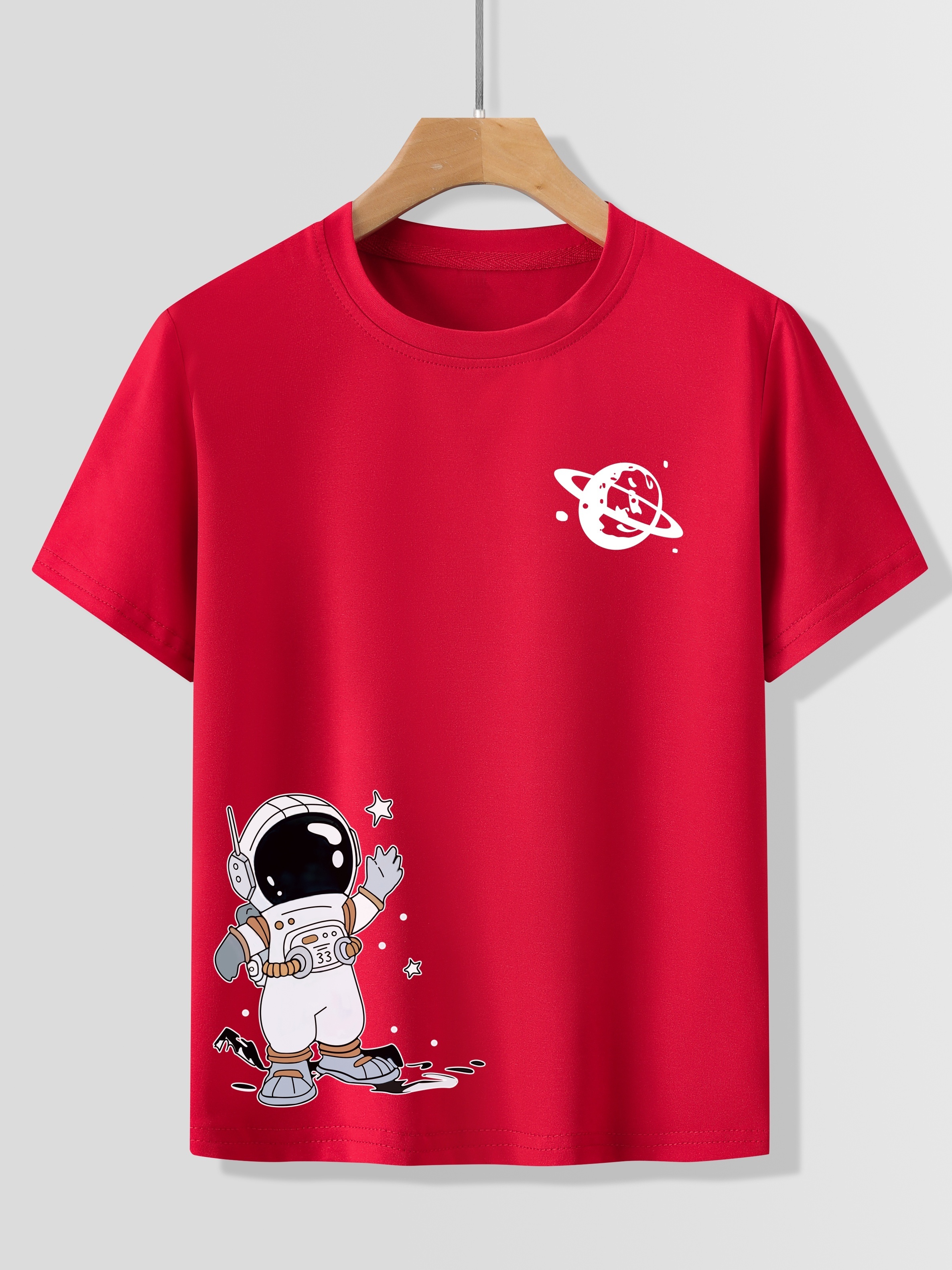 Boys Astronaut And Planet T-shirt Tee Top Short Sleeves Crew Neck