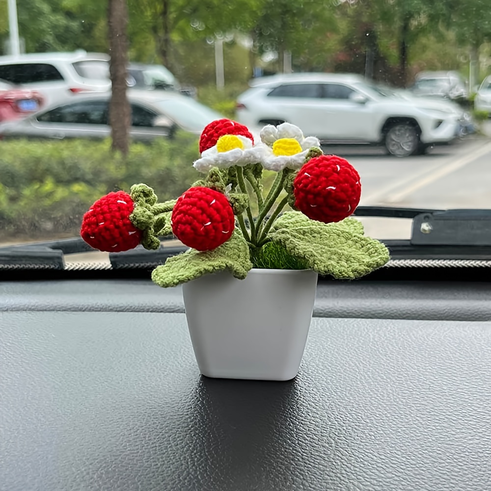Gehäkelte Erdbeer topfpflanze Auto mittelkonsolen dekoration - Temu Austria