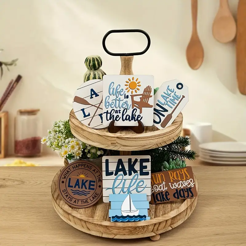 11pcs/set 2023 New Sailboat Tiered Tray Decorations, LAKE Logo Rowing  Combination Tiered Tray Decorations, Creative Tabletop Wooden Craft  Decorations