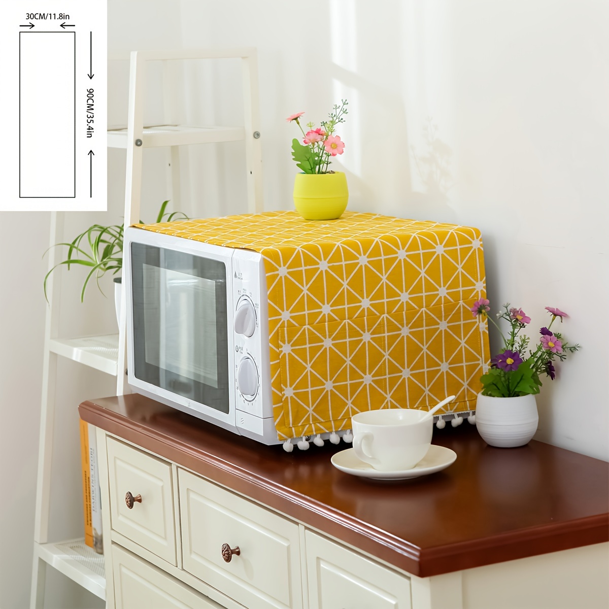 Oven Cover with 2 Accessary Pockets, Oven Dustproof Cover, Dust Proof Oil Proof Microwave Oven Cover, Linen Cloth, Size: 100, Orange