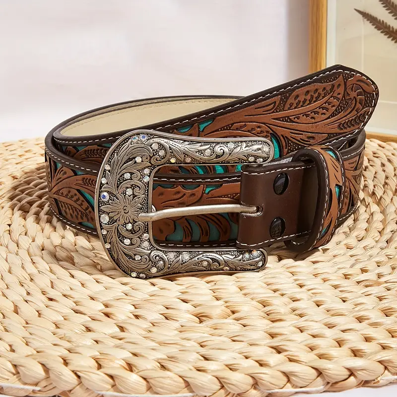 Western Carved Leather Belts Vintage Hollow Boho Waist Belt - Temu Canada
