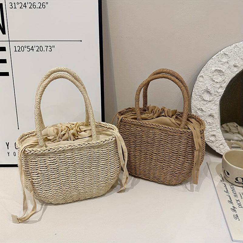 Rattan Woven Handbag Boho Style Straw Tote Satchel Purse