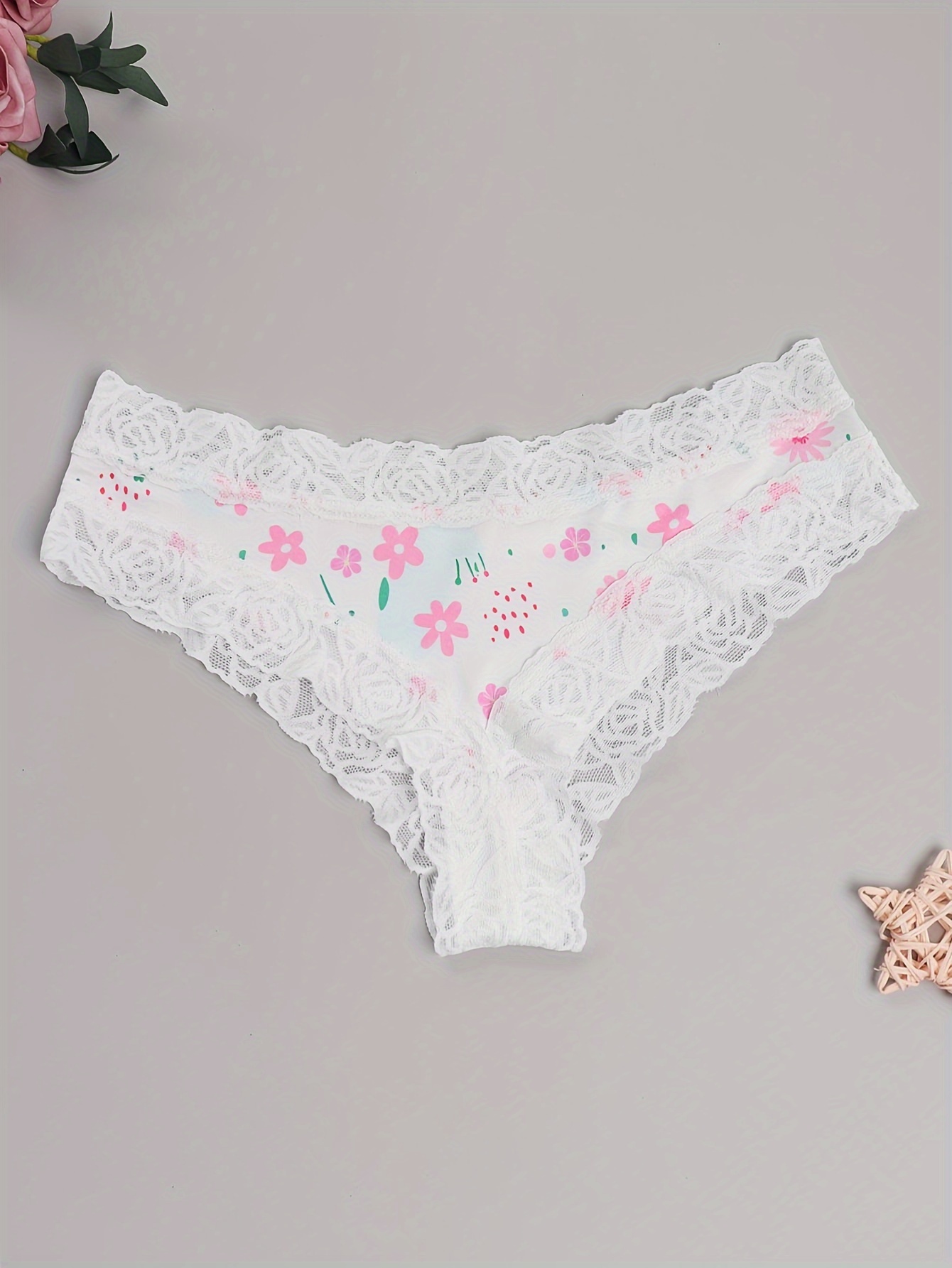 3pack Heart Print Lace Trim Cheeky Underwear