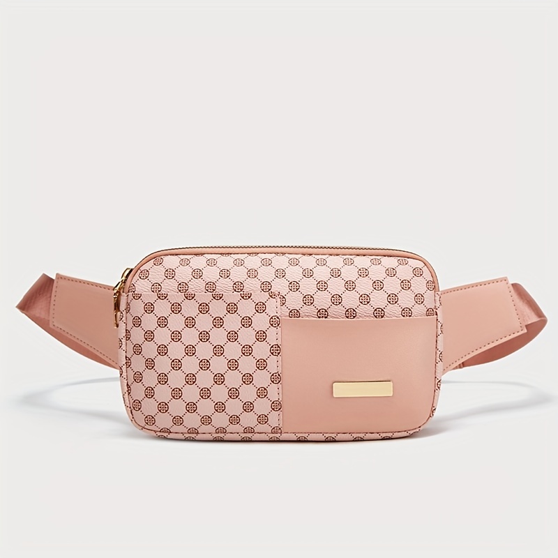 Fashionable Geometric Pattern Colorblock Fanny Pack, Pu Leather Unisex  Waist Bag
