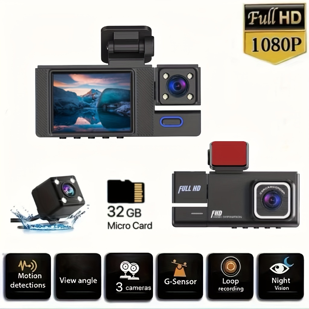 3 channel Dash Cam: 1080p Ir Night Vision Loop Recording 2 - Temu