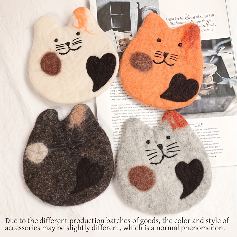 Cute Cat Coasters Hot selling Wool Felt Tableware Home - Temu