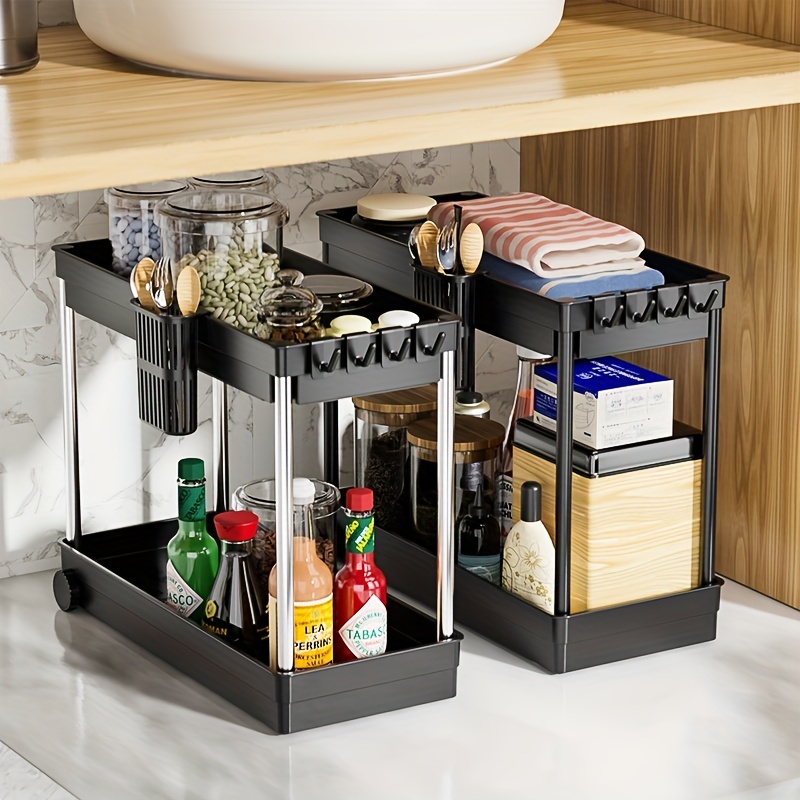2023 New Under Sink Organizer, Pull Out Cabinet Organizer 2-tier Slide Out  Sliding Shelf Under Cabinet Storage Multi-use For Under Kitchen Bathroom Si