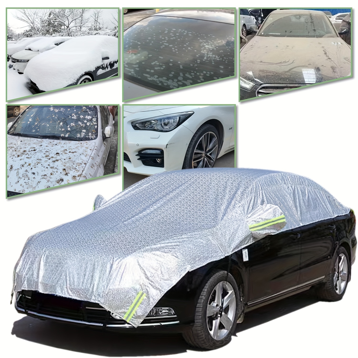 Half Car Cover With Cotton All Weather Car Body Covers Outdoor Indoor For  All Season Waterproof Dustproof Uv Resistant Snowproof Universal Fit Sedan2