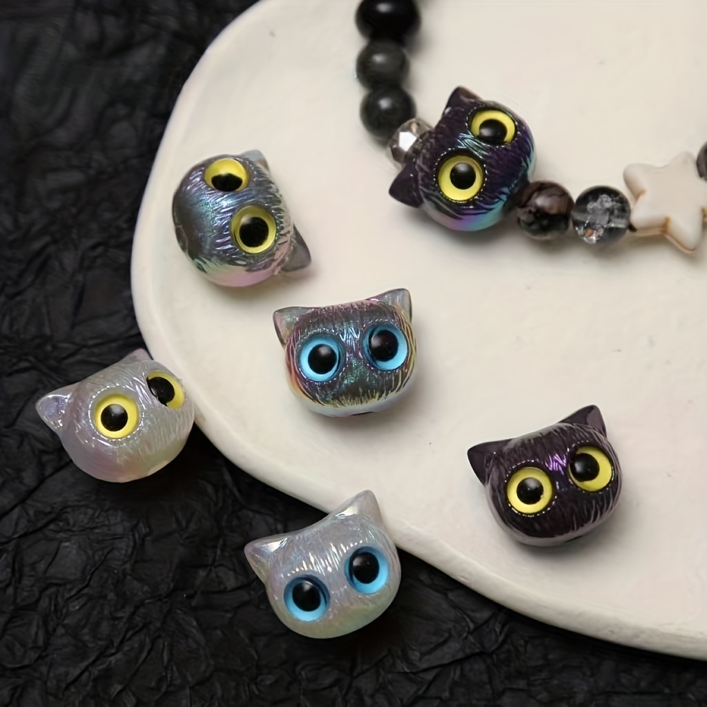 Cat Owl Beads Acrylic Animal Black Cat Beads Charms For - Temu