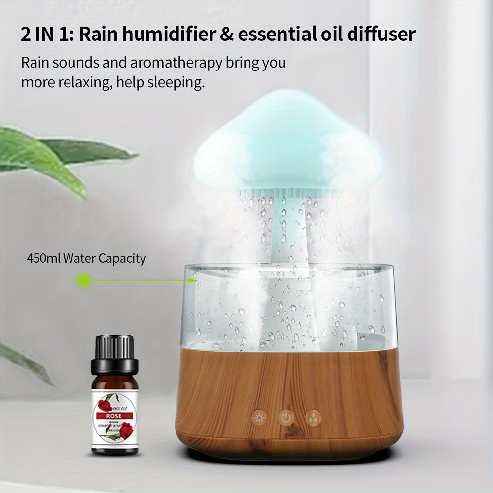 Difusor de aceite humidificador con difusor de lluvia de simulación, niebla  de agua delicada, iluminación colorida, difusor de aire de bajo ruido para  BLESIY Humidificador de aire