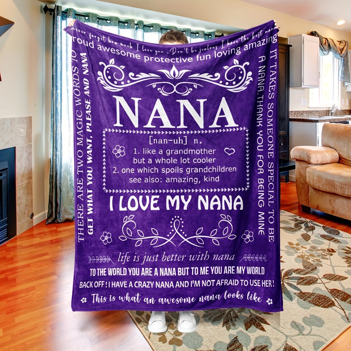 

1pc Nana Gifts Blanket, Grandma Gifts, Birthday Gifts, Purple Blanket Throw Blanket, Warm Cozy Soft Blanket For Couch Bed Sofa Office Camping