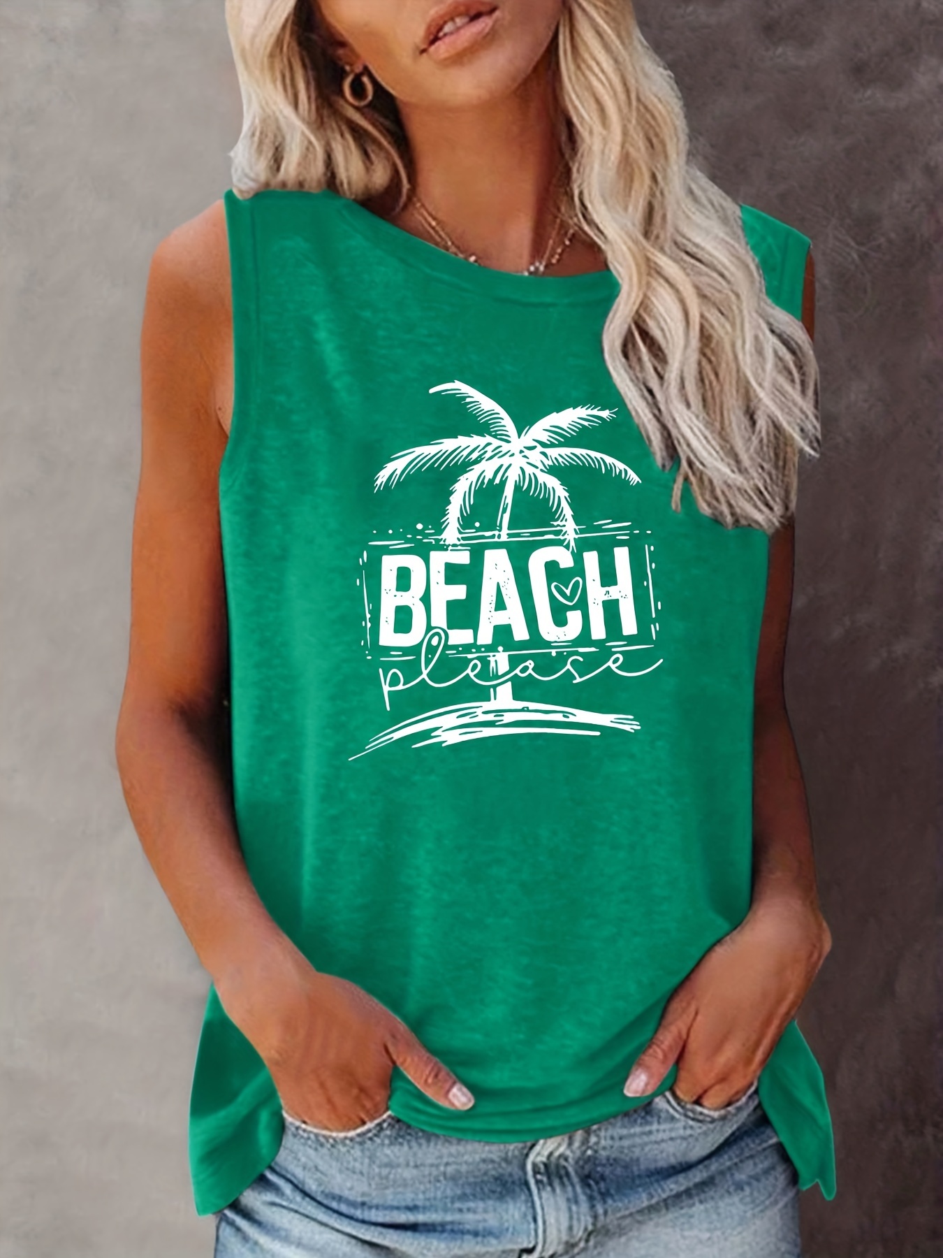 Beach Tank Tops for Women Summer Funny Graphic Tees Hawaiian Vacation Shirts  Letter Print Casual Loose Sleeveless Tops-Blue S at  Women's Clothing  store