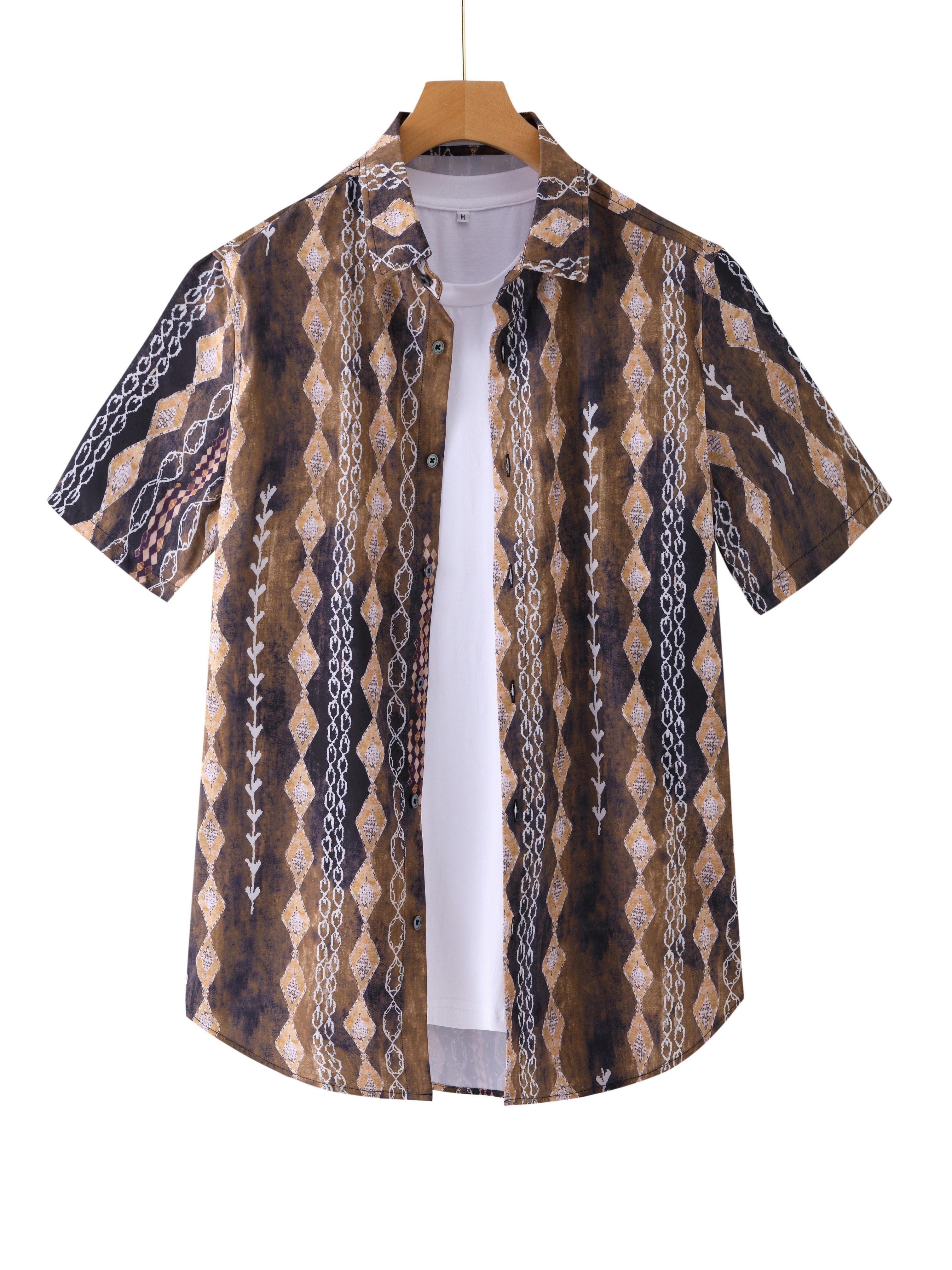 Silversilk Mens Fashion Sweater Brown Fancy Pattern Fur Collar