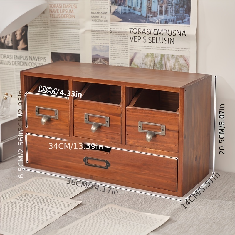 4 Drawer Vintage Storage Box Wooden Desktop Storage Rack - Temu
