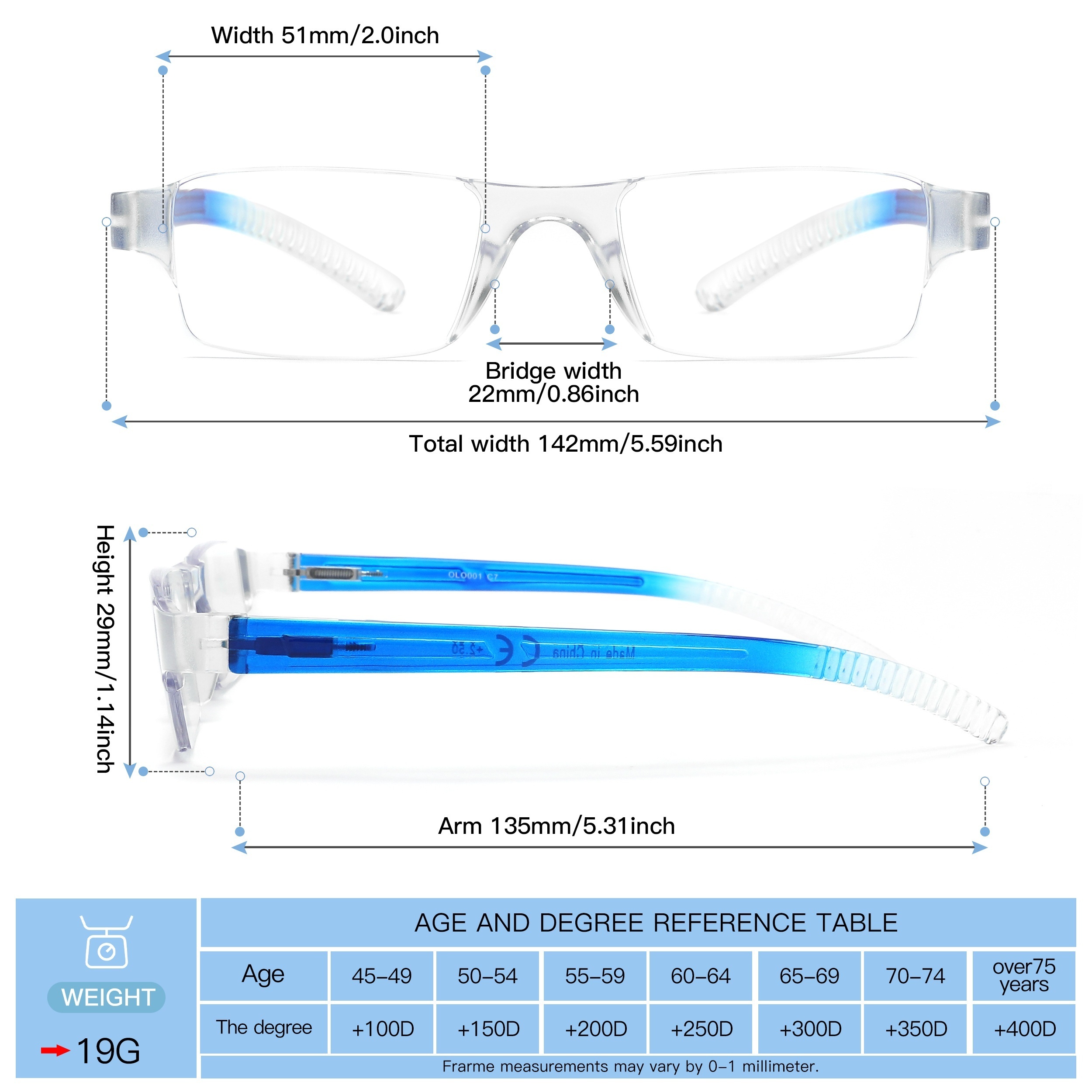 Light Blocking Rectangle Reading Glasses Computer Eyewear