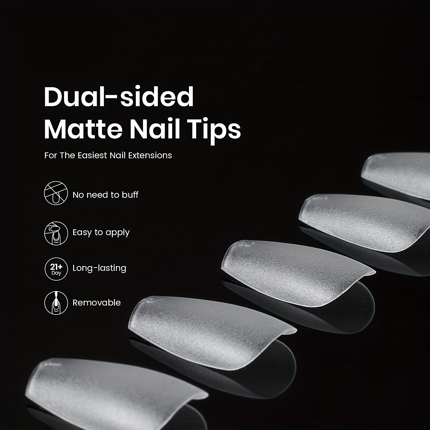 300pcs Clear Matte Short Coffin False Nails Tips & Glue Set for Nail Art