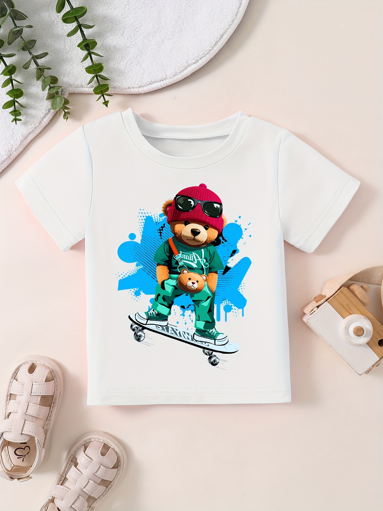 shirt Skateboard Round stay Bear Temu Playing - Cool Neck T Wild\