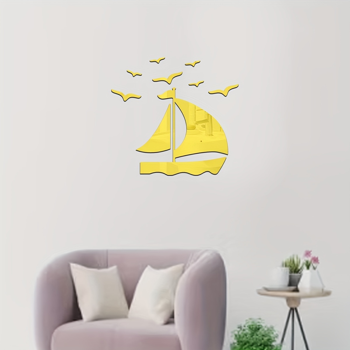 1pc 3d Acrylic Mirror Wall Sticker, Boat Seagull Wall Decals, Removable Wall  Decor Sticker For Living Room Bedroom Bathroom Office Home, Art Wall  Decoration, High-quality & Affordable