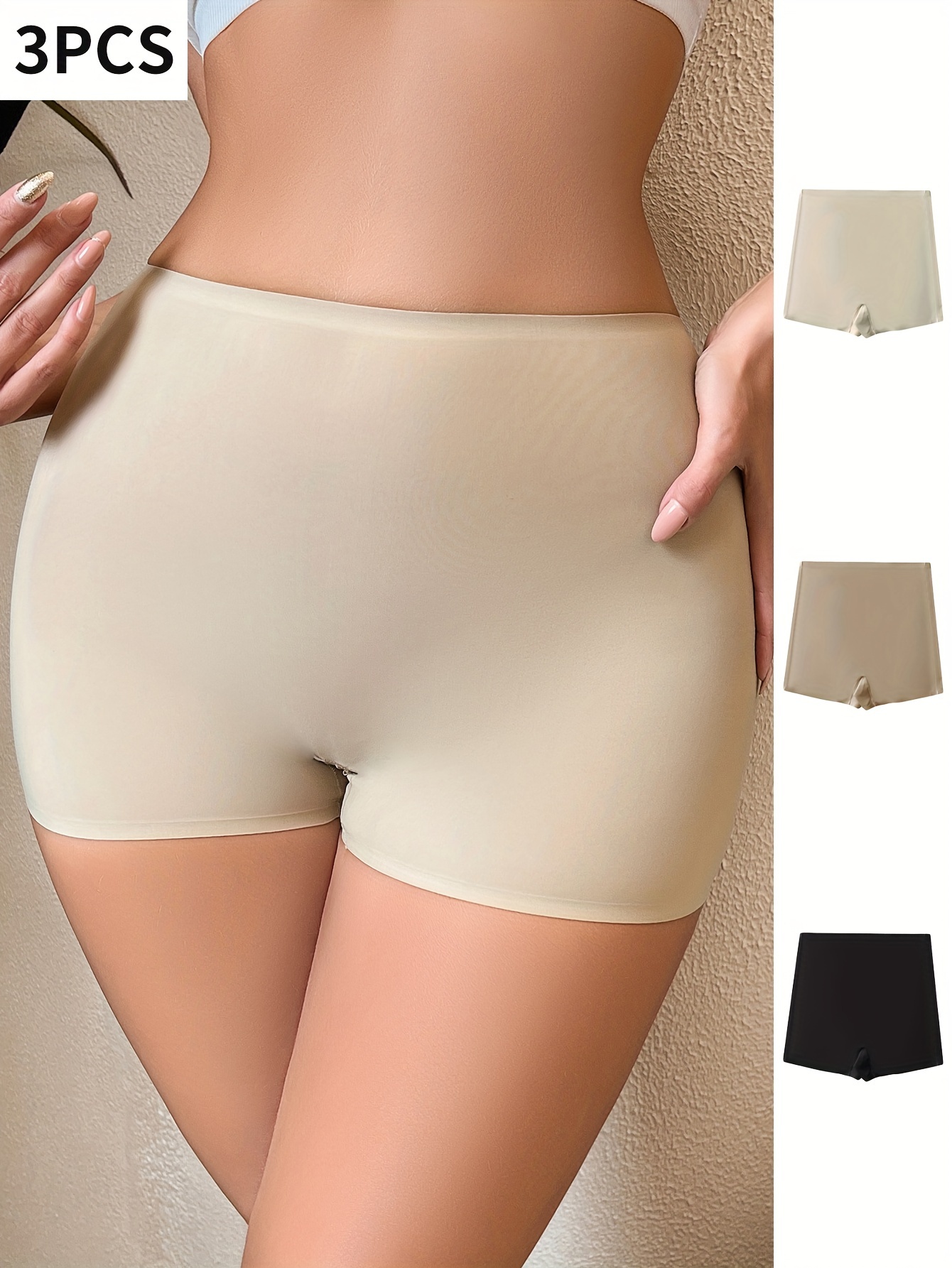 Plus Size Simple Underwear, Women's Plus Soft High Waist *-Thigh Length  Active Boy Shorts