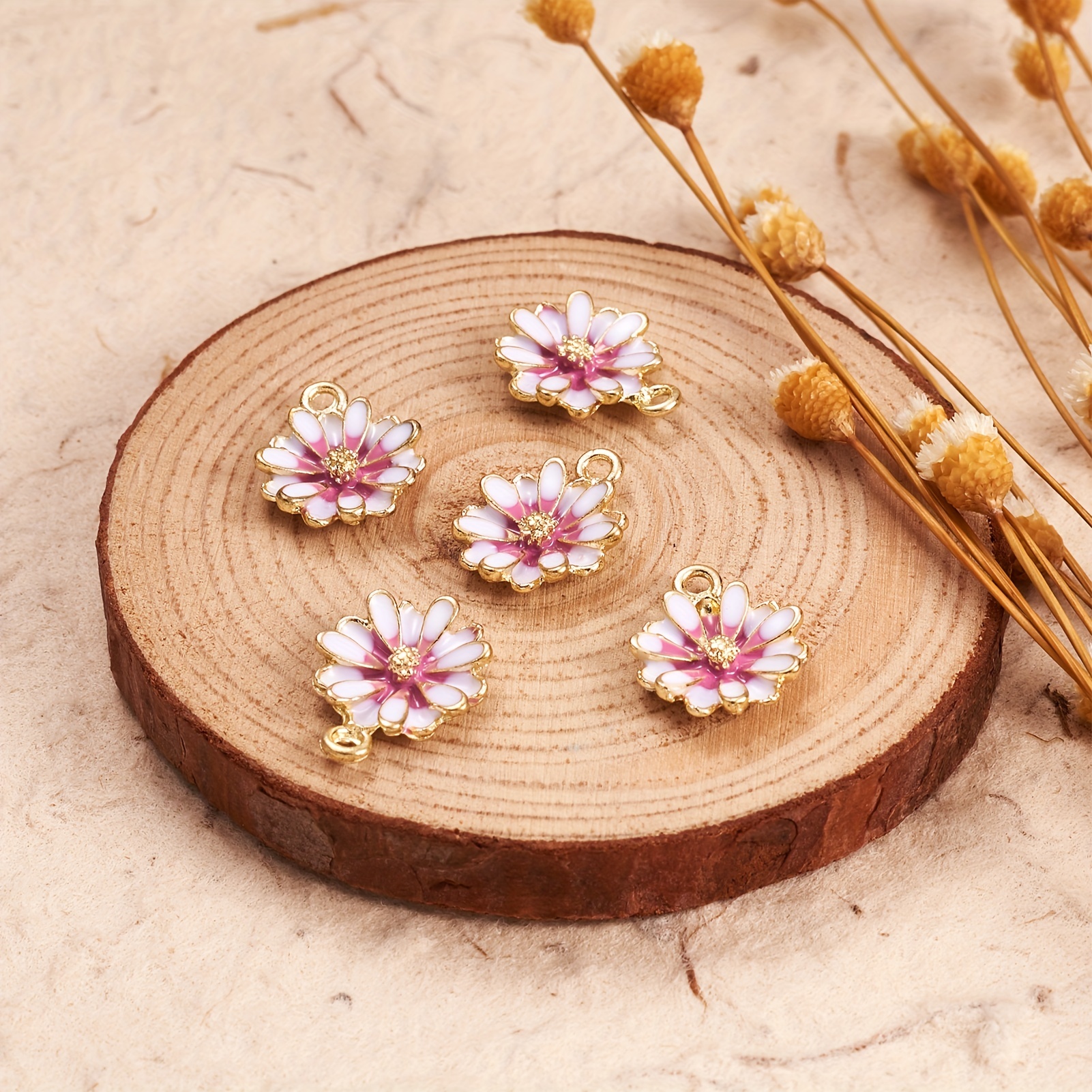 50pcs 5 Colors Golden Plated Enamel Cherry Blossoms Flower Charms Pendant  For Jewelry Making Necklace Bracelet Earring Diy Jewelry Accessories -  Arts, Crafts & Sewing - Temu