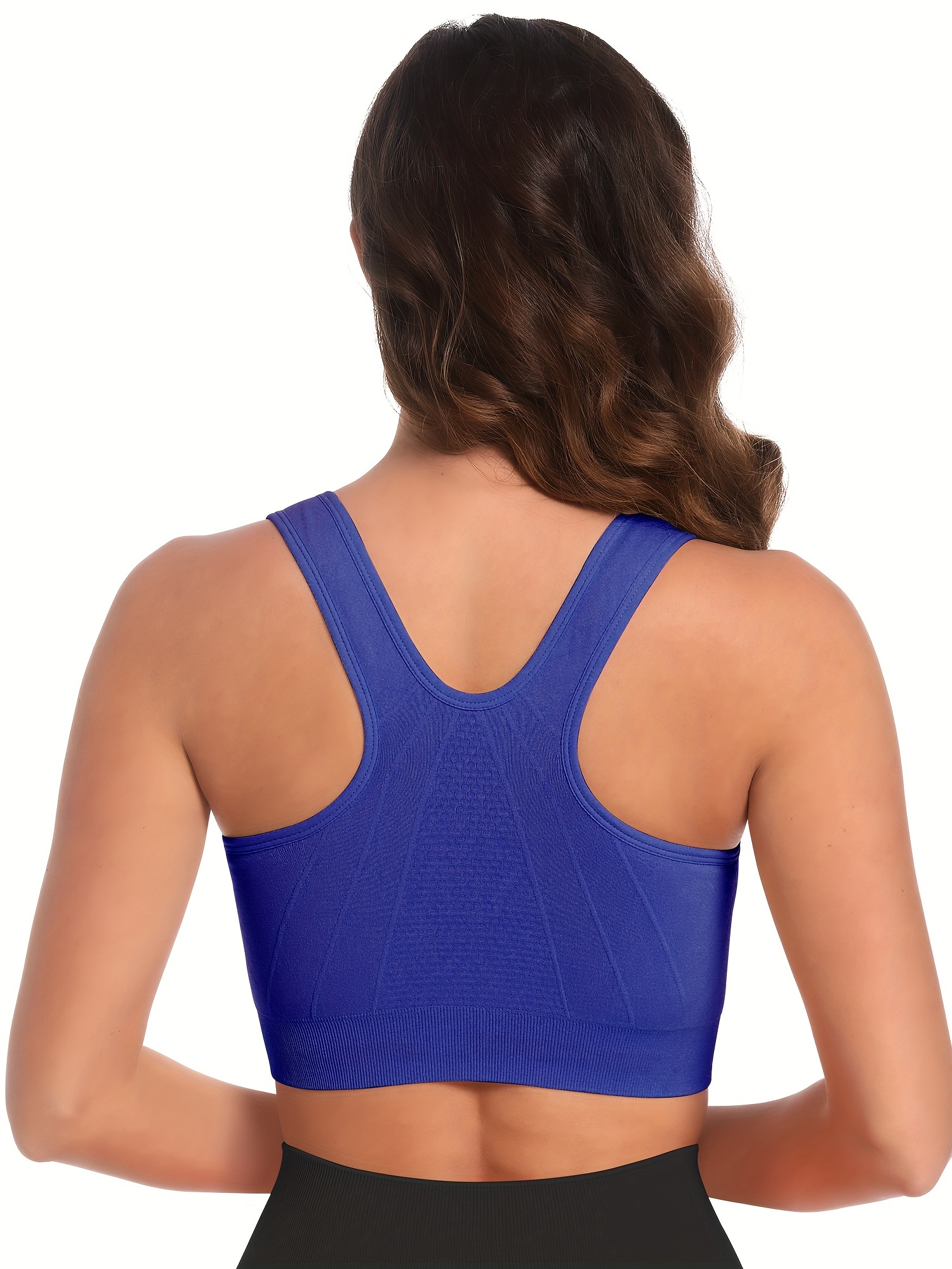  Fapreit Womens Zip Front Closure Sports Bra - Seamless  Wirefree Post Surgery Padded Racerback Workout Gym Yoga Bras 3 Pack
