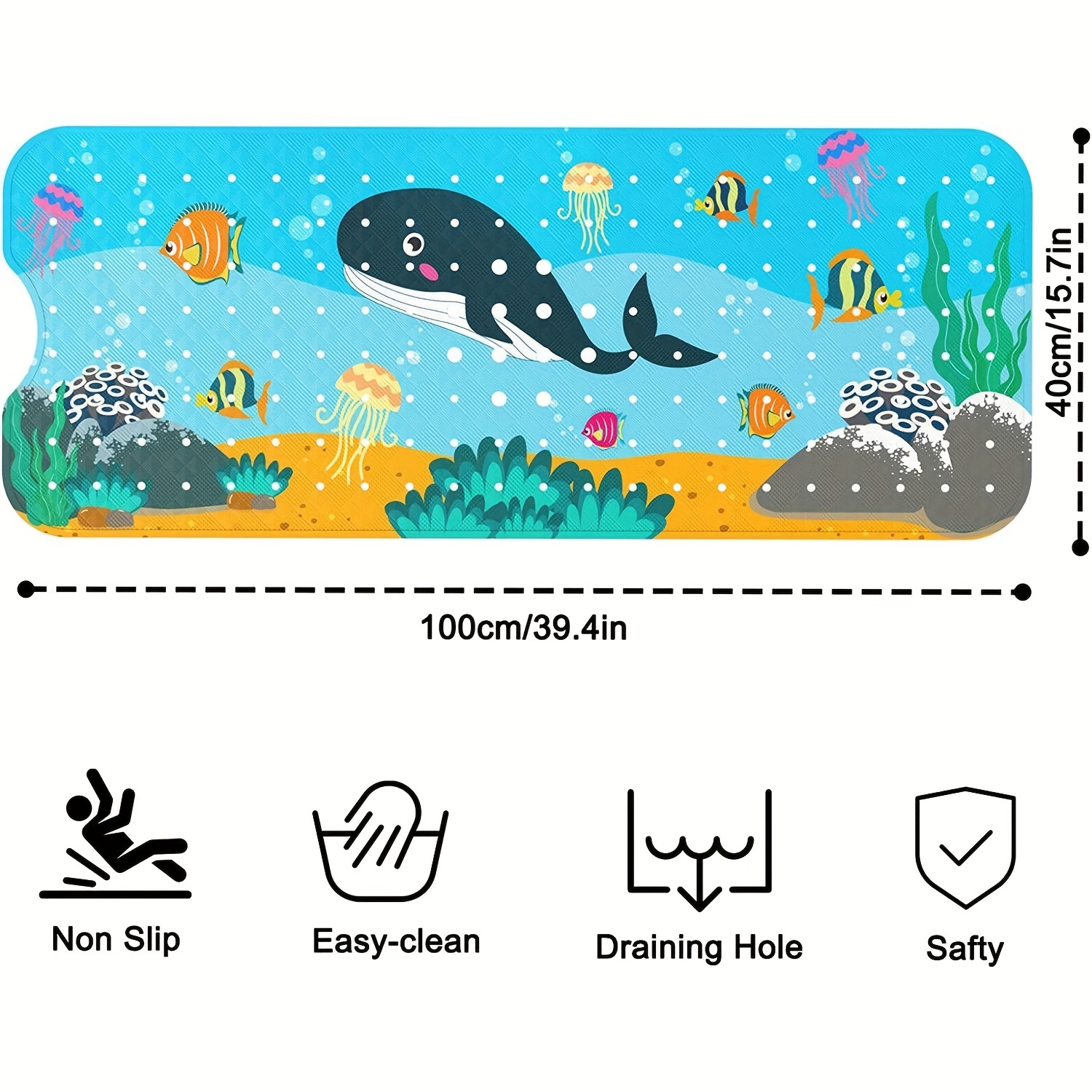 Whale And Dolphin Bath Mat For Tub For Kids Non slip Bath - Temu