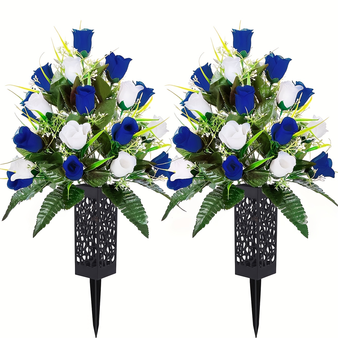 Fiori artificiali per tombe, Vasi da fiori tombali a 12 teste in colore  blu