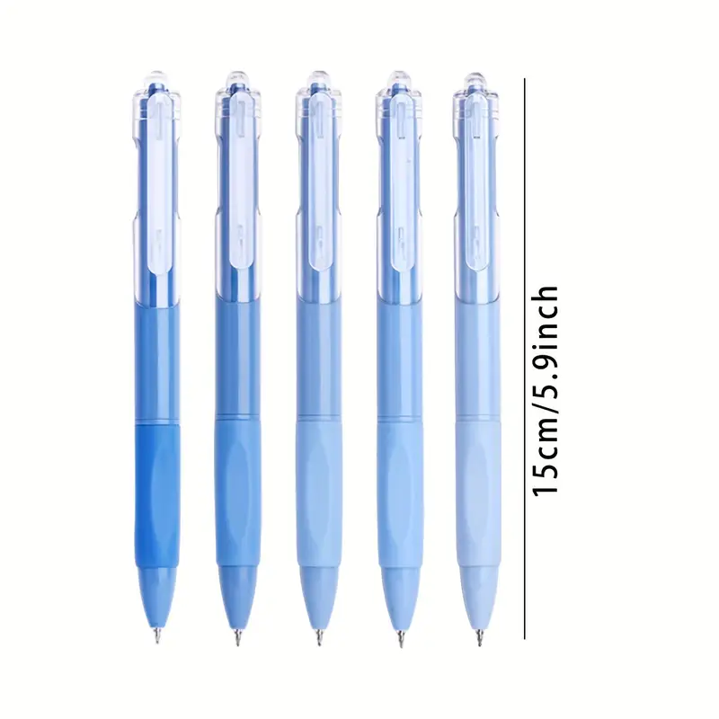 5pcs Blue Gel Pens, 0.5mm Black Ink Pens Quick Dry & Smooth Writing,  Retractable Aesthetic Pen For Journaling Note Taking