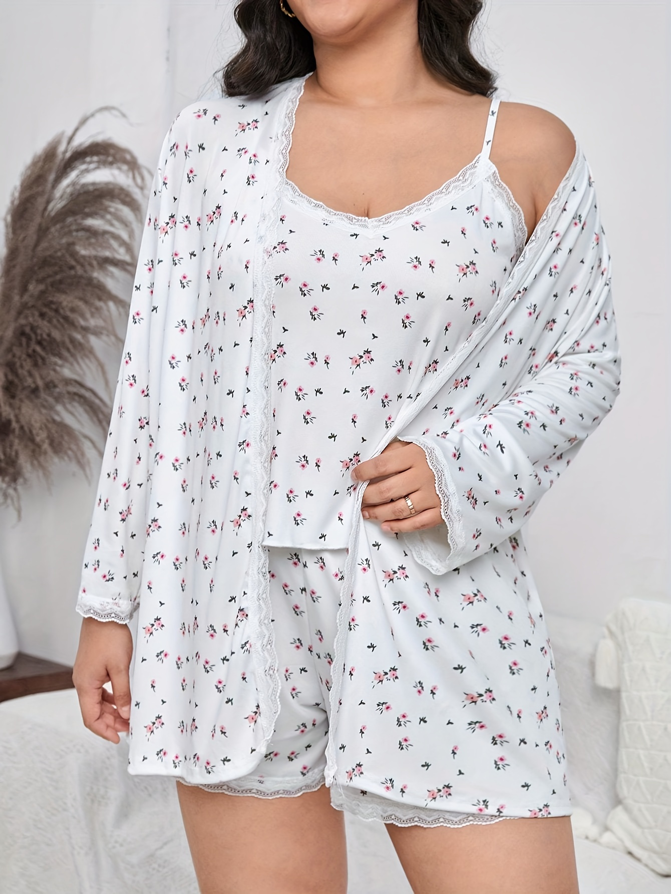 Plus Size Cute Pajama Set Women's Plus Ditsy Floral Print - Temu